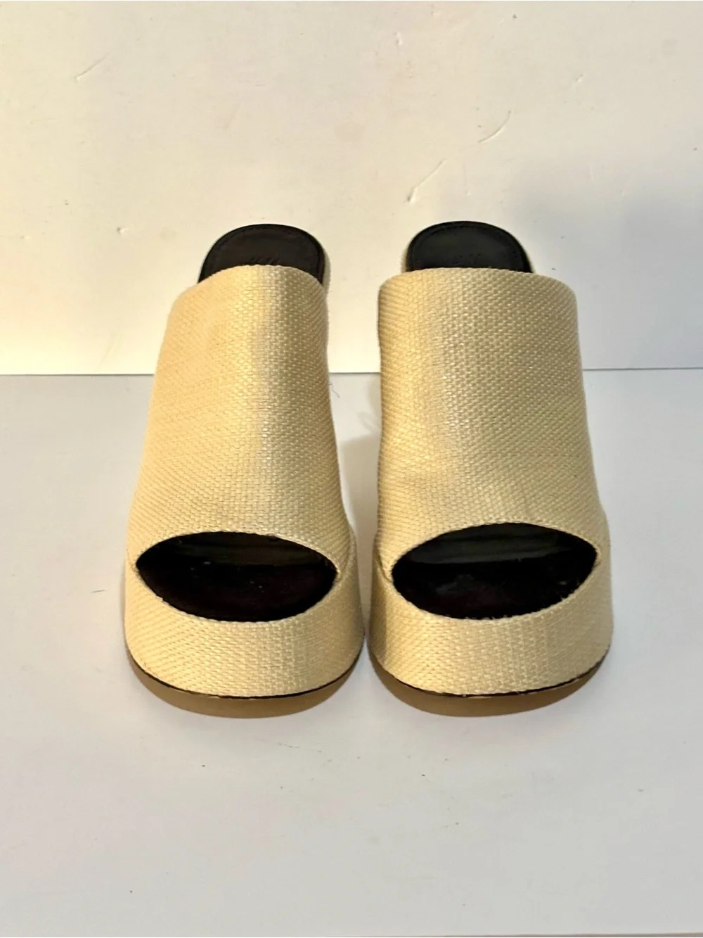 H&M Cream Woven Platform Mule Heels Size 8.5